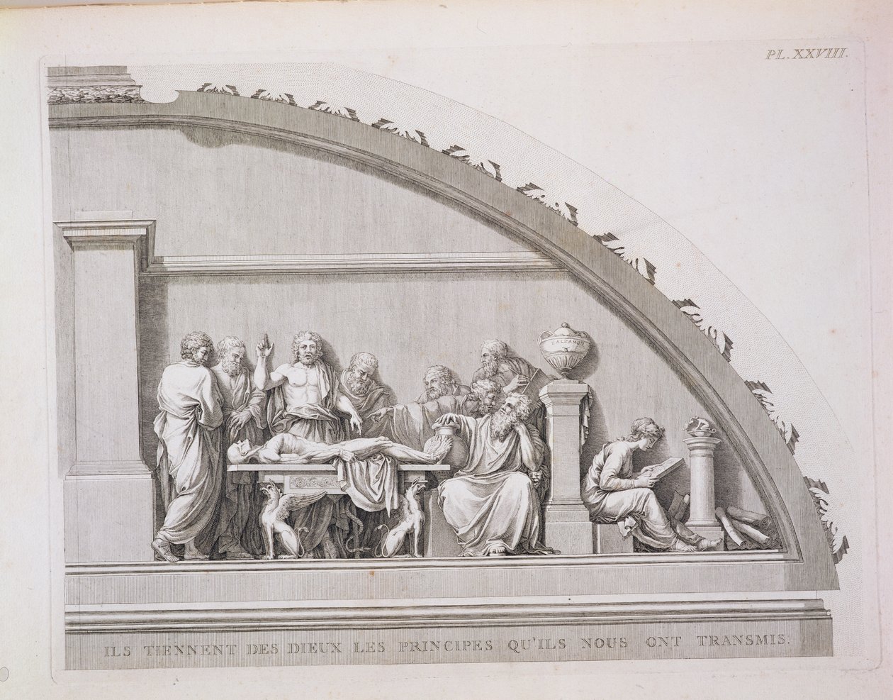 Ippocrate insegnando, da Una descrizione della Scuola di Chirurgia di Parigi, pubblicata nel 1780 da French School