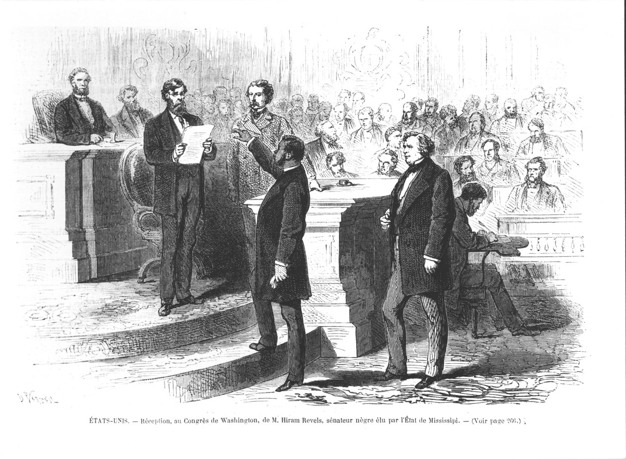 Hiram Revels, il primo senatore nero dello Stato del Mississippi che presta giuramento al Congresso di Washington da French School