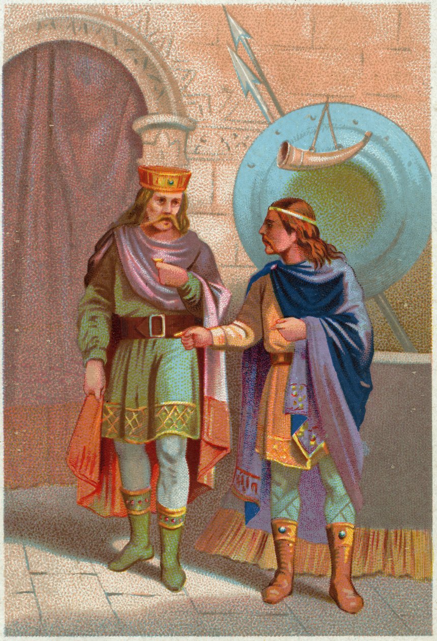Storia. Francia. Childerico I, re merovingio, espulso dai franchi. Immagine, Francia, c.1900 (stampa) da French School