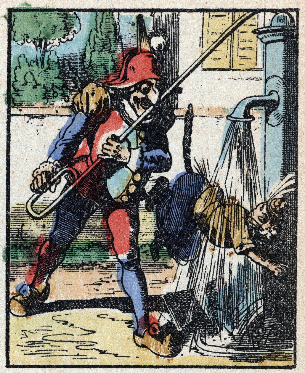 Storia del dottor Pulcinella. Incisione su legno di Imagerie Pellerin - Epinal, fine XIX secolo da French School