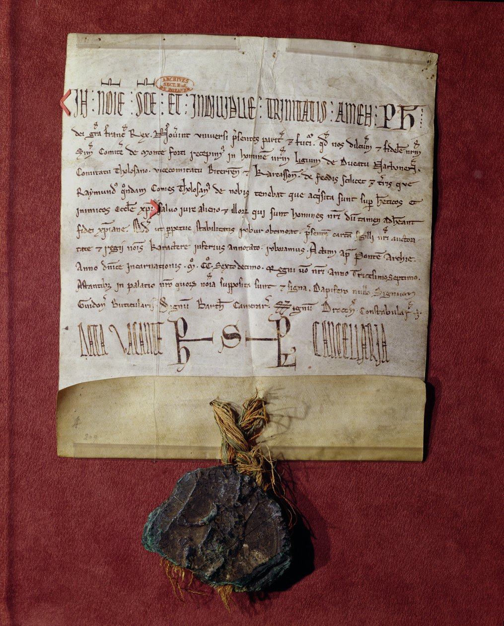 Omaggio a Re Filippo II (1165-1223) da parte di Simon de Montfort (c.1160-1218) per i territori confiscati a Raimondo VI (1197-1249) c.1216 da French School
