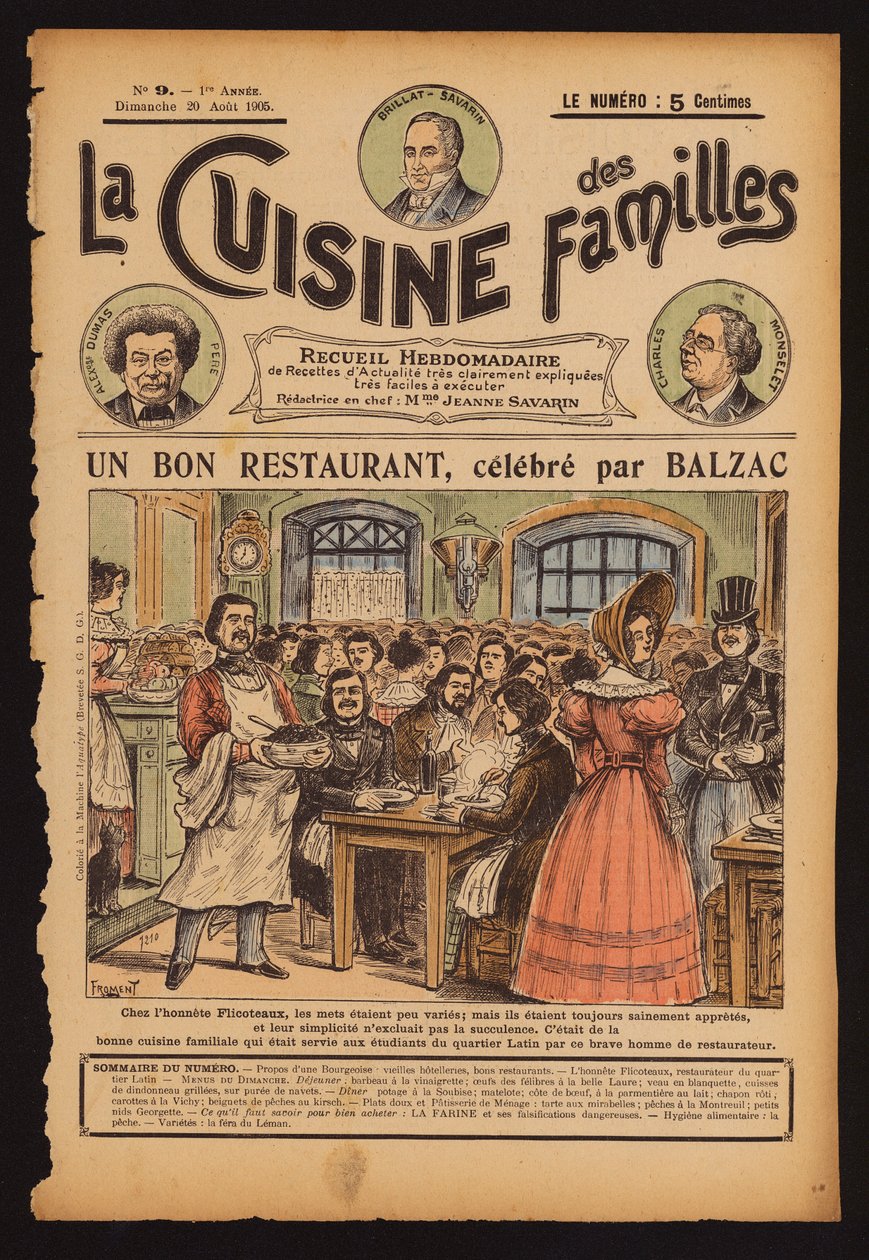 Honore de Balzac a cena al ristorante Flicoteaux di Parigi (incisione a colori) da French School
