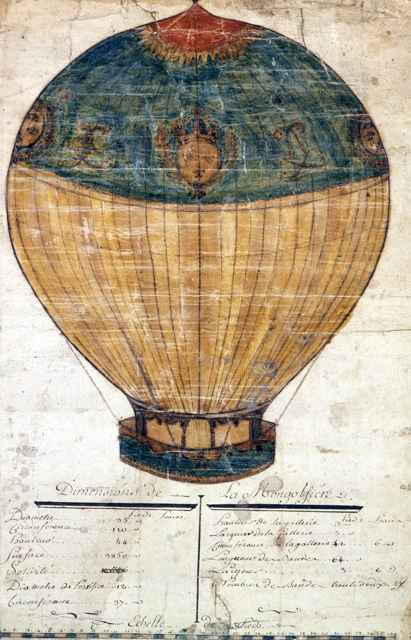 Mongolfiera dei fratelli Montgolfier. Disegno originale. 1782 da French School