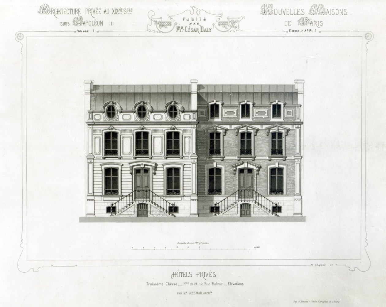 Hotel privati, 10 e 12 Rue Balzac, Parigi, da Architecture Privee au C19th da French School