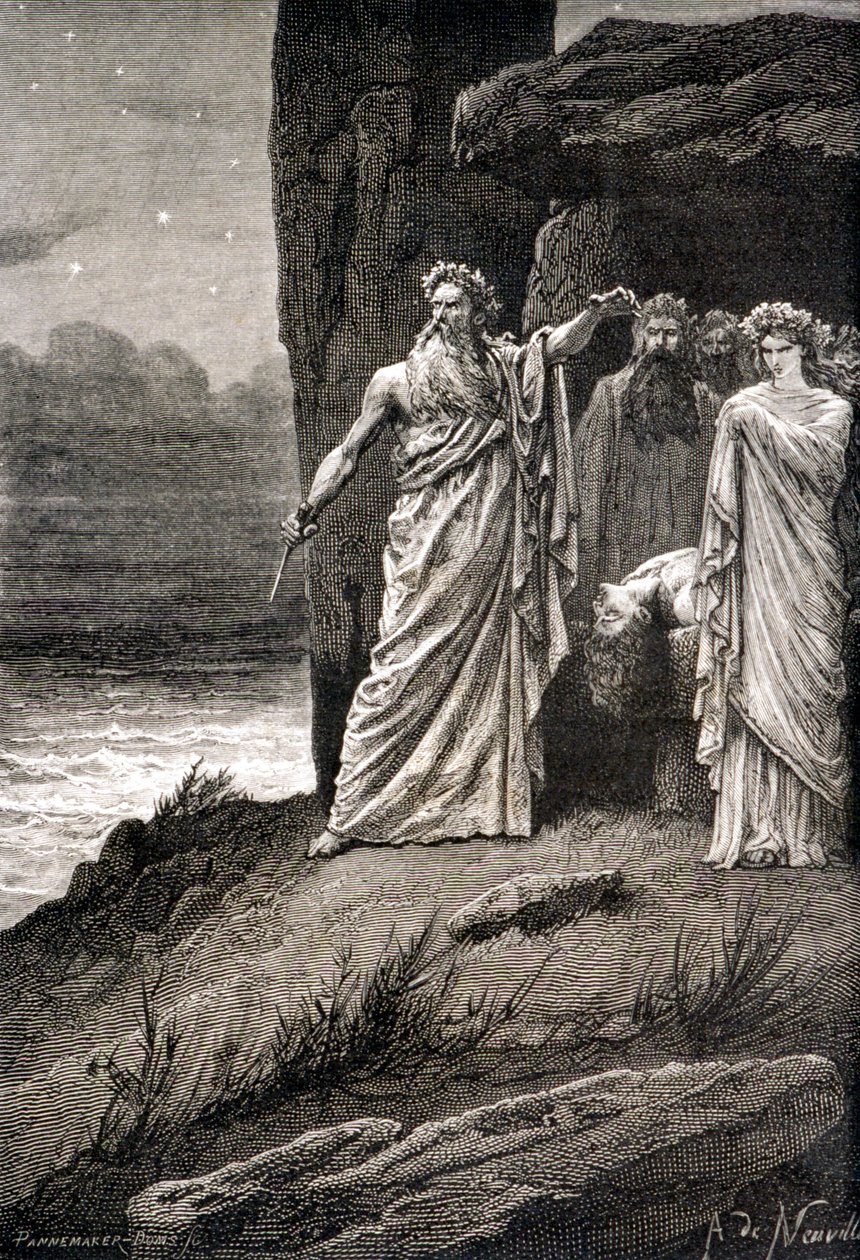 Sacrificio umano da parte di un druido - in "Histoire de France" dai tempi più remoti fino al 1789 di M. Guizot da French School
