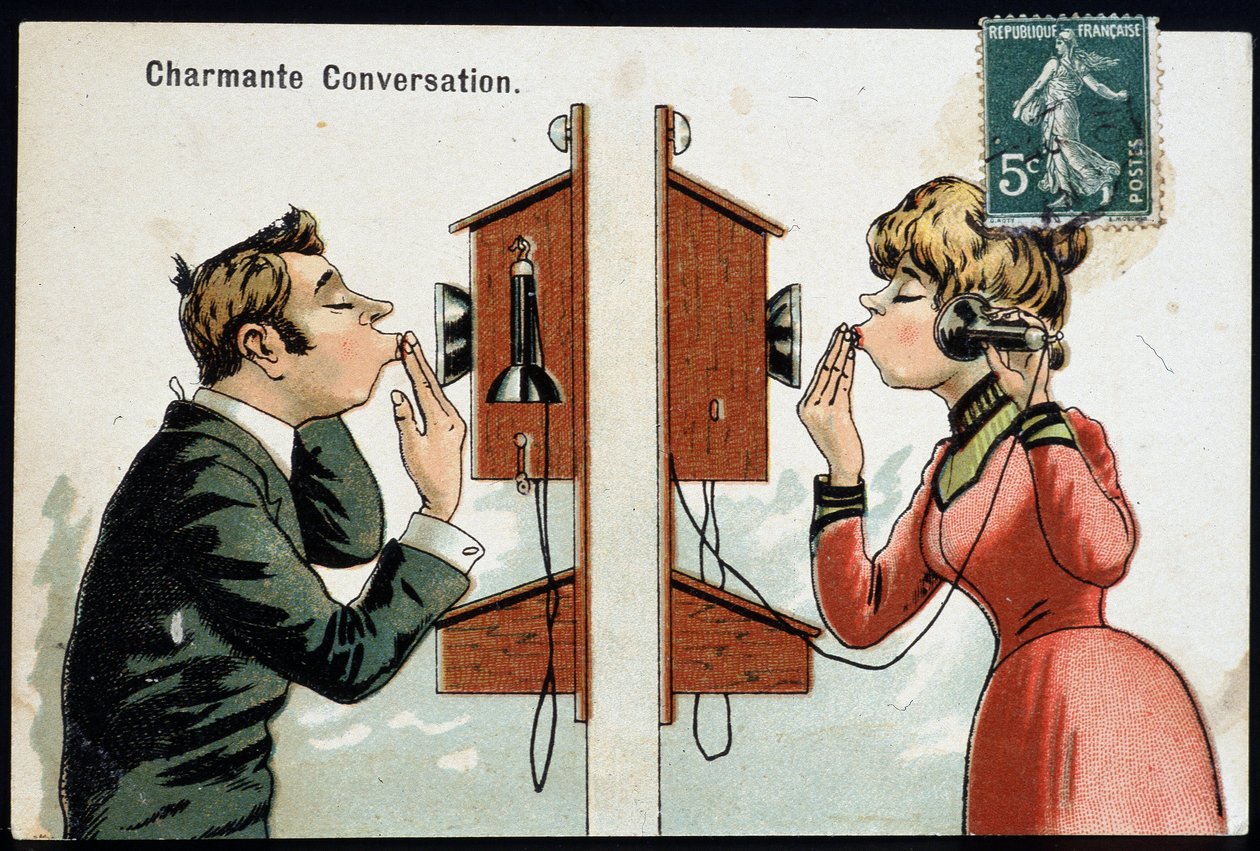 Cartolina umoristica sul telefono, inizio 20° secolo da French School