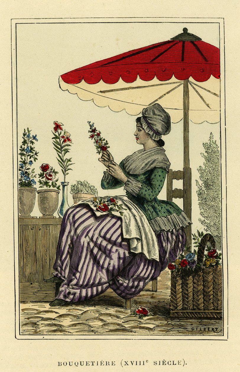 Costume di stambecco del XVIII secolo. Incisione a colori, in “France et les francais a travers les siecles” di Augustin Challamel, F.Roy editore, Parigi 1882. Collezione Selva. da French School