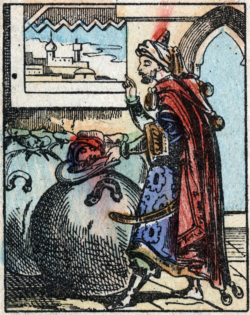 Illustrazione per le Mille e una notte. Ali-Baba (Ali Baba). Incisione su legno di Imaging Pellerin - Epinal, sd. Fine XIX secolo da French School