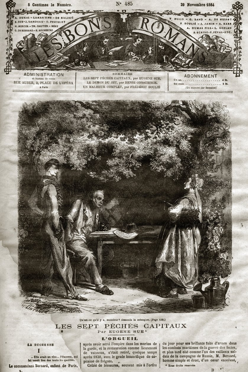 Illustrazione per il romanzo di Eugène Sue "I Sette Capitali" apparso in "I Buoni Romanzi" del 29/11/1864 da French School