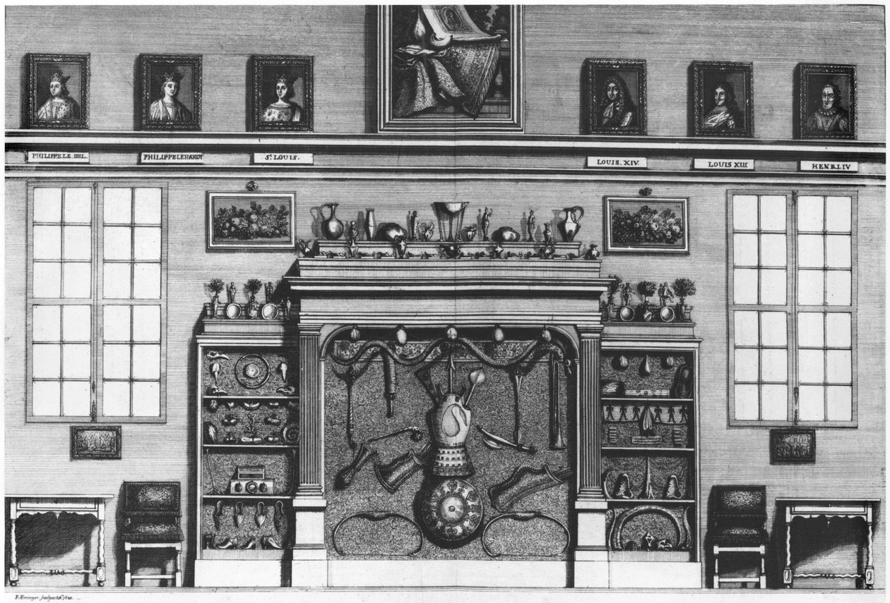 Illustrazione da Cabinet de la Bibliotheque Sainte-Genevieve di Reverend Pere Claude Du Molinet, 1692 da French School
