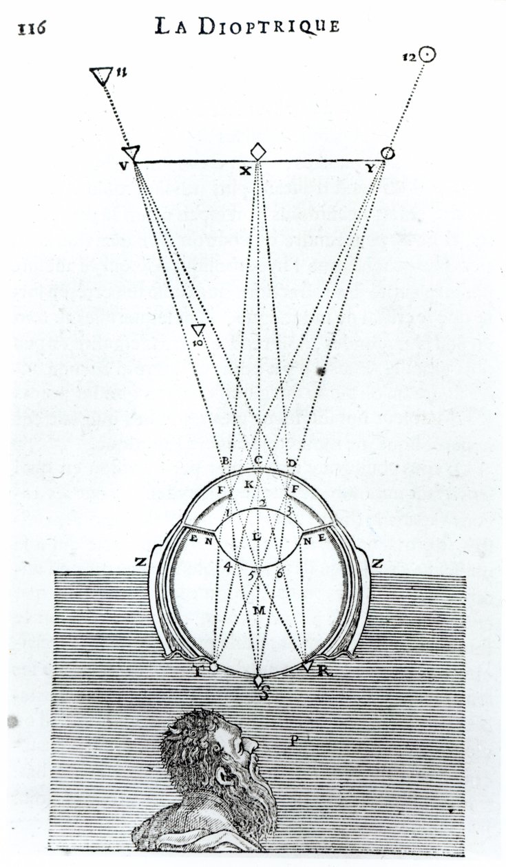 Illustrazione da La Dioptrique di René Descartes, seguendo il Discours de la Methode, prima pubblicazione a Leida nel 1637 da French School