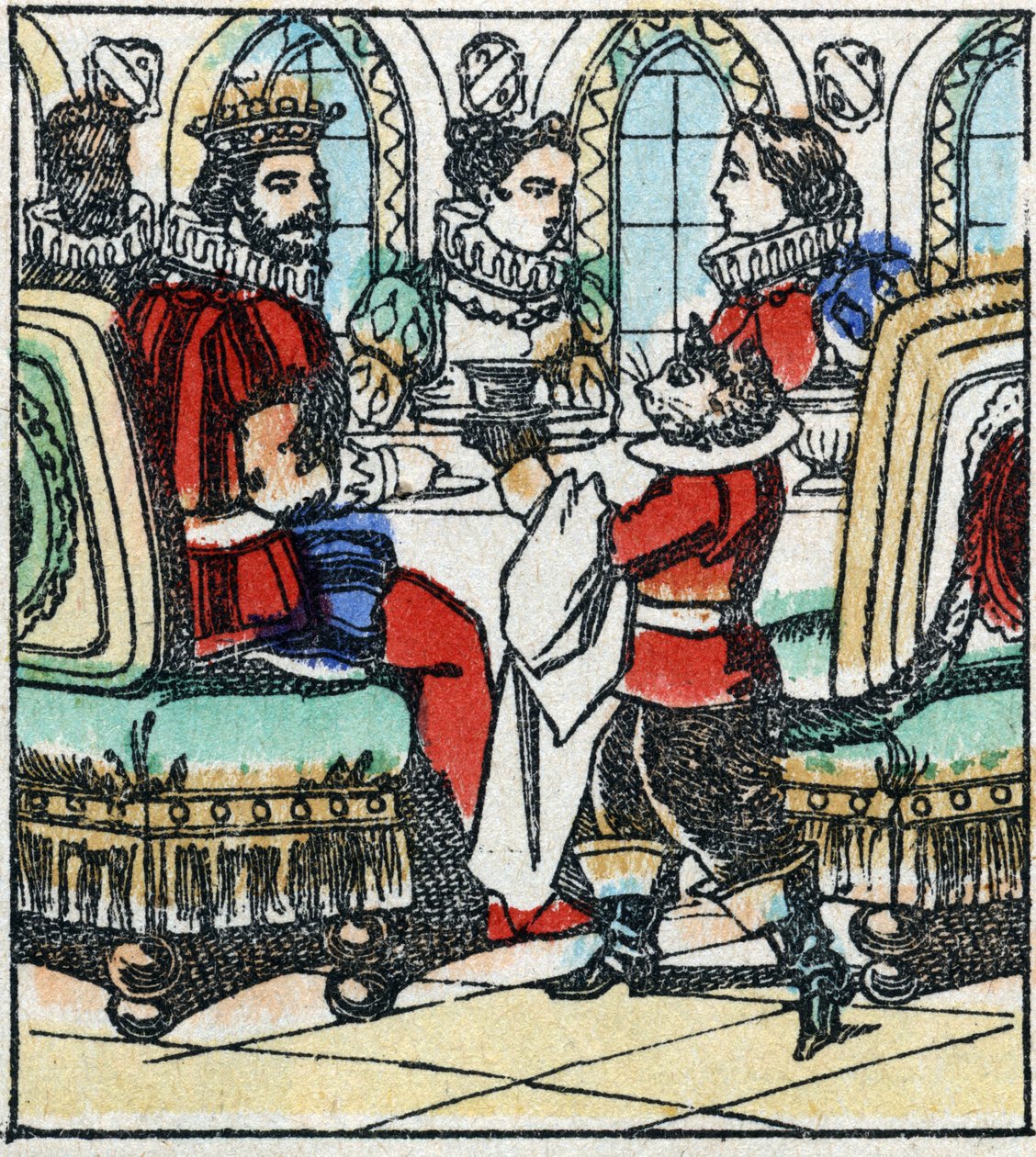 Illustrazione della fiaba di Charles Perrault “Il gatto con gli stivali”. Incisione su legno di Imaging Pellerin - Epinal, fine XIX secolo. da French School