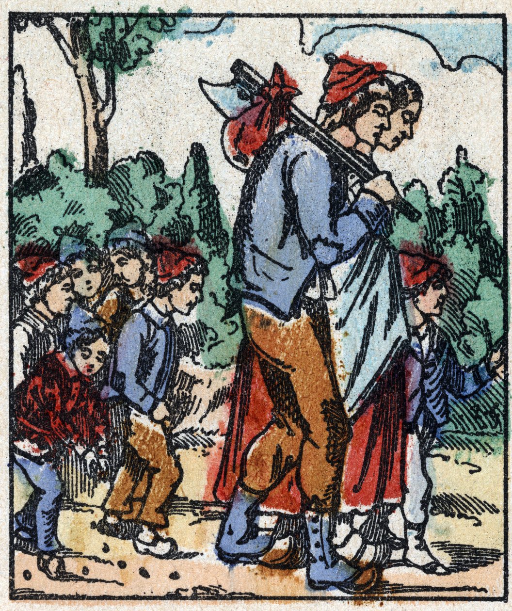 Illustrazione del racconto “Pollicino” di Charles Perrault. Incisione su legno di Imagery Pellerin - Epinal, fine XIX secolo. da French School