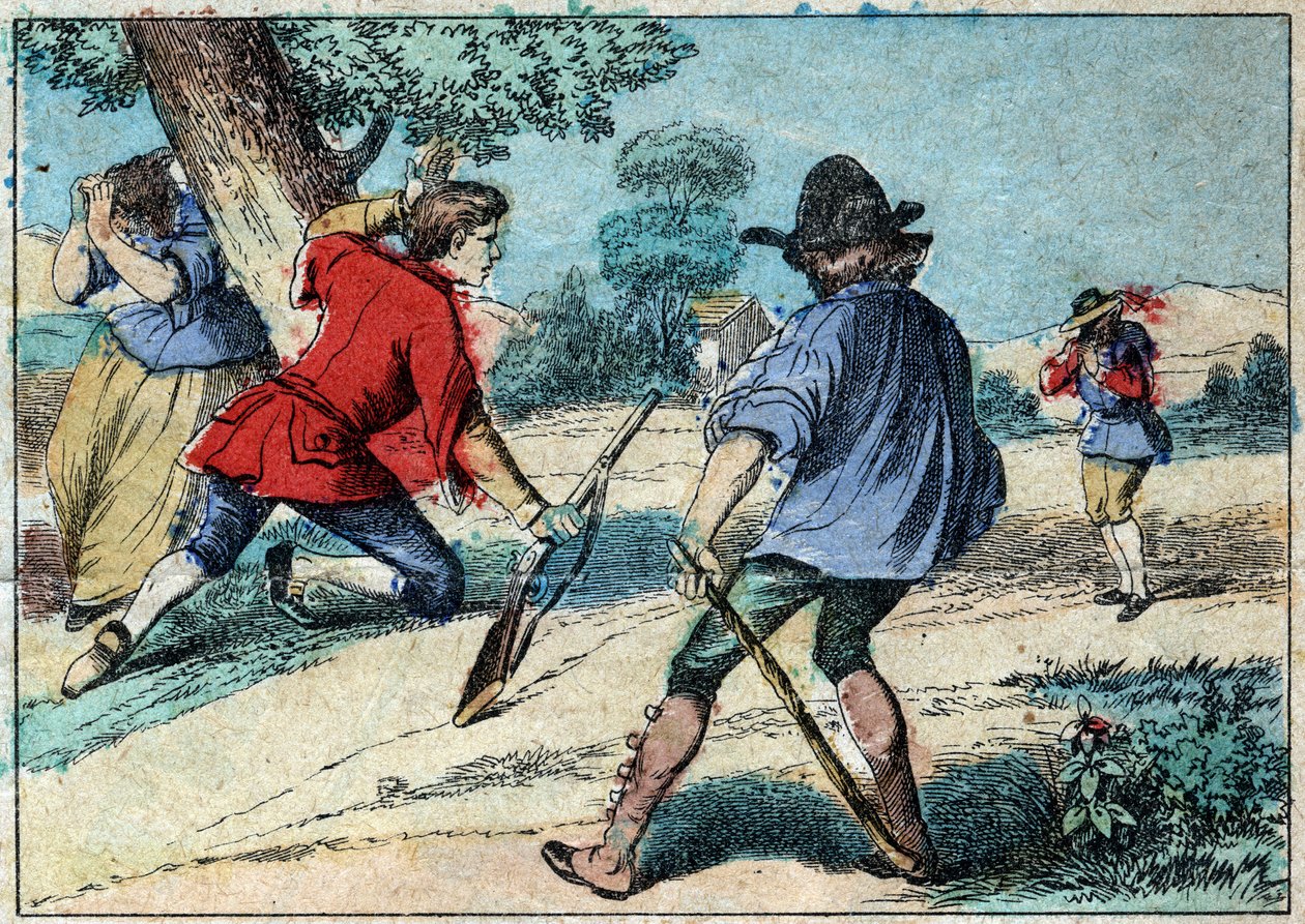 Illustrazione della favola di Jean de La Fontaine (1621-1695): il lupo diventato pastore. Immagine di Epinal della fine del XIX secolo da French School