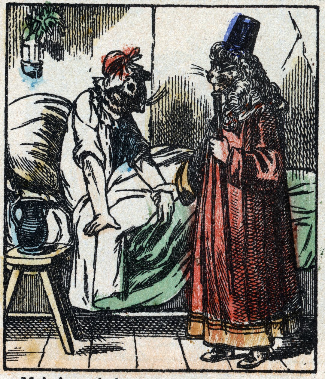 Illustrazione della favola "Raminagrobis e i topi". Incisione su legno da Imaging Pellerin - Epinal, fine XIX secolo. da French School