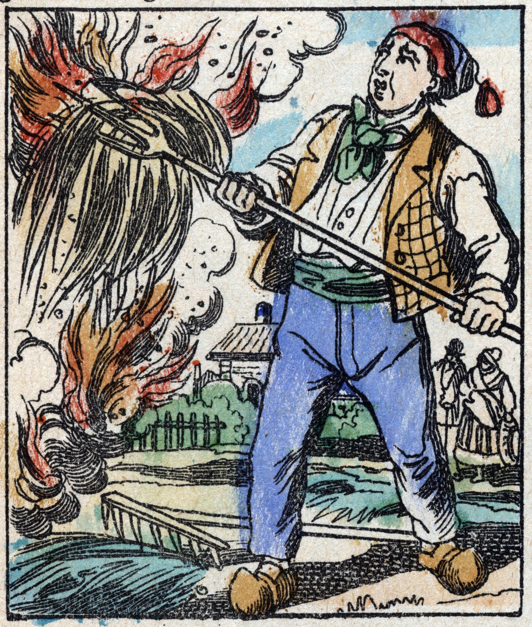 Illustrazione del racconto "La forchetta del diavolo". Incisione su legno di Imagery Pellerin - Epinal, fine XIX secolo da French School