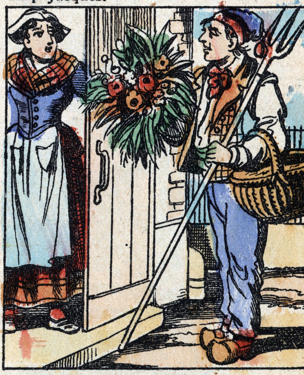 Illustrazione del racconto "La forchetta del diavolo". Incisione su legno di Imagery Pellerin - Epinal, fine XIX secolo da French School
