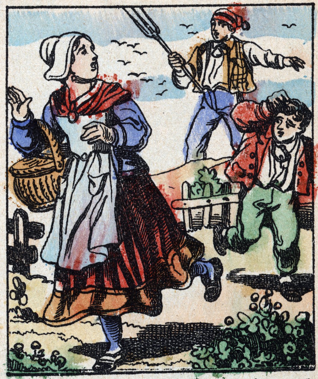 Illustrazione del racconto "La forchetta del diavolo". Incisione su legno di Imagery Pellerin - Epinal, fine XIX secolo da French School
