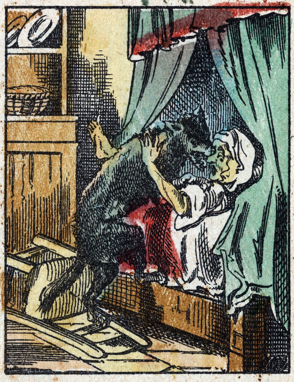 Illustrazione del racconto "Cappuccetto Rosso" di Charles Perrault. Incisione su legno di Imaging Pellerin - Epinal, sd. Fine XIX secolo. da French School