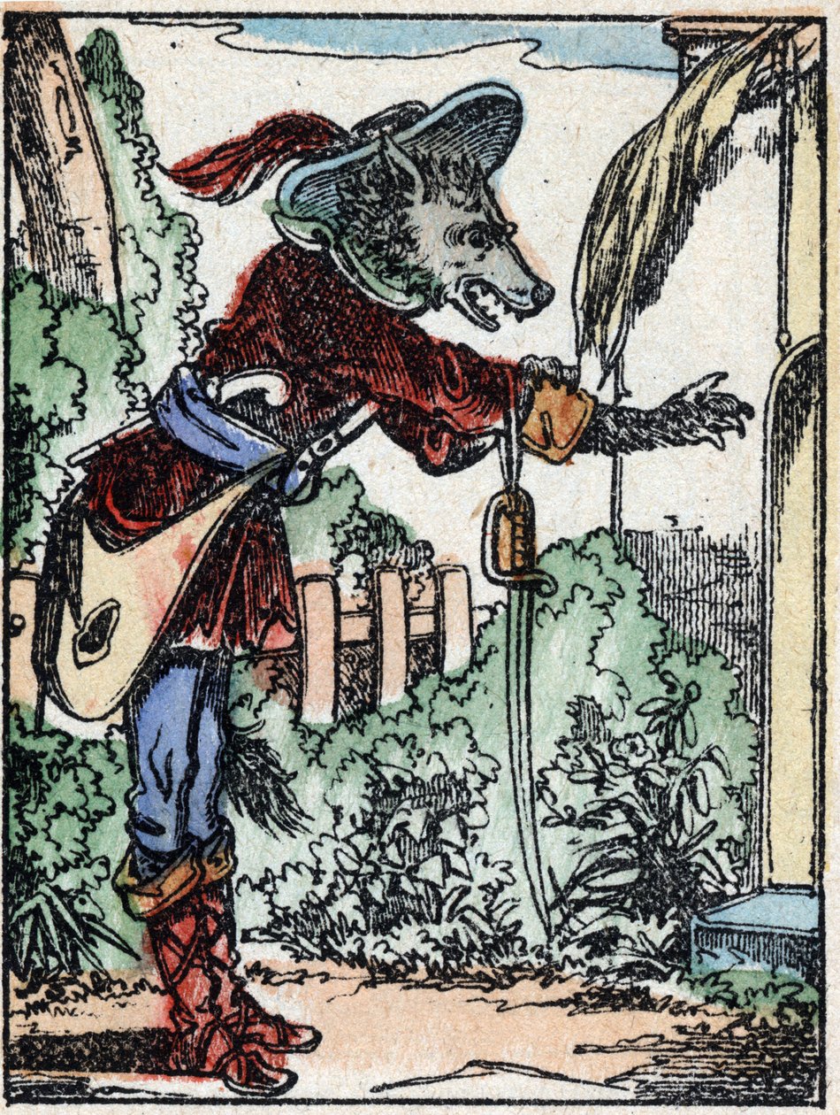 Illustrazione del racconto "Il lupo, la capra e i sette capretti". Incisione su legno di Imaging Pellerin - Epinal, sd. Fine XIX secolo da French School