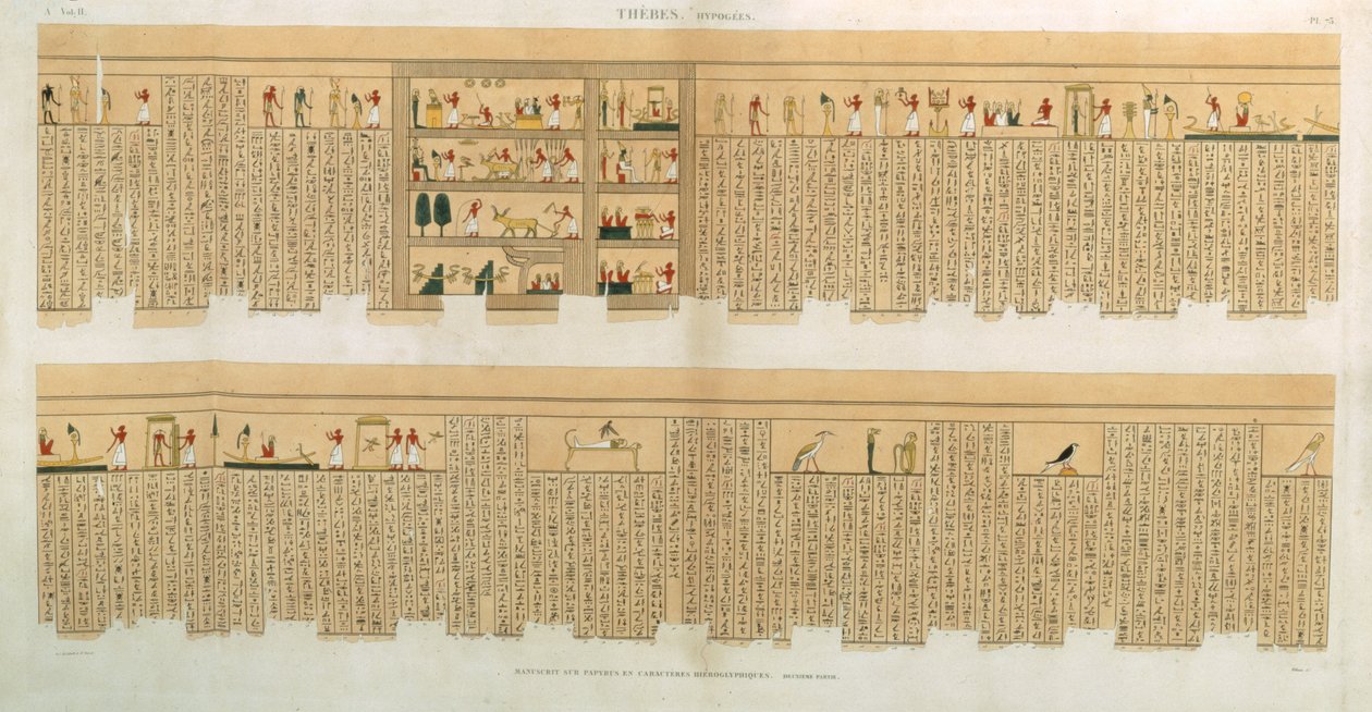 Illustrazioni di un manoscritto Pampus con geroglifici, Ipogei, Tebe, tavola 75 dal Vol II di `Descrizioni dell