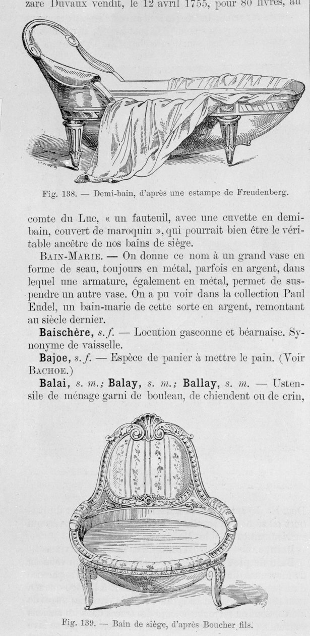 Illustrazioni di un demi-bain e di un bain de siege, 18° secolo da French School