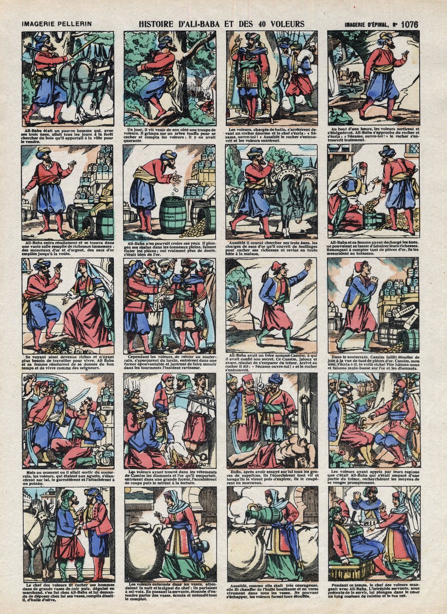 Immagini di Epinal dalla Casa Pellerin - circa 1913 - Illustrazione per le Mille e una notte. Storia di Alì Babà e i 40 ladroni da French School