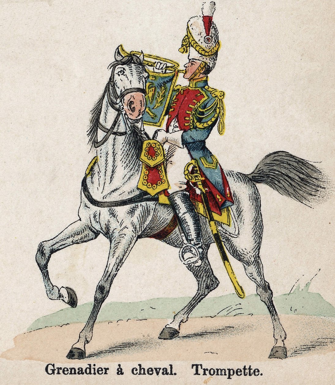 Guardia Imperiale Napoleone I: Granatiere a cavallo - Tromba. Tavola dal libro Les Uniforms de l