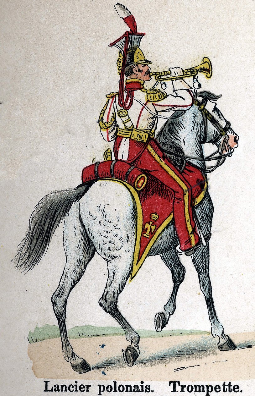 Guardia Imperiale Napoleone I: Lanciere polacco - Trombettiere. Tavola dal libro Les Uniforms de l