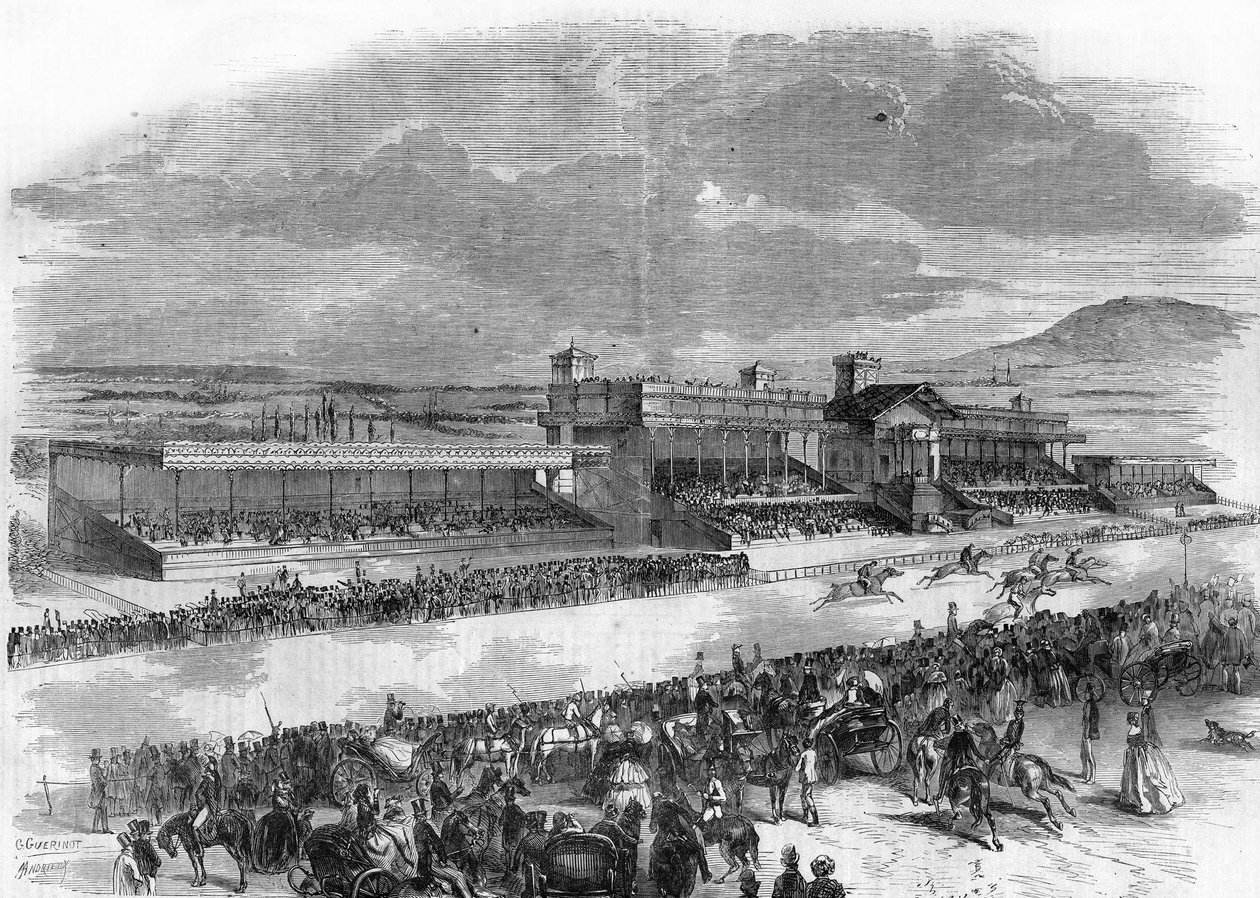 Inaugurazione delle corse dei cavalli al Bois de Boulogne nel 1857 da French School
