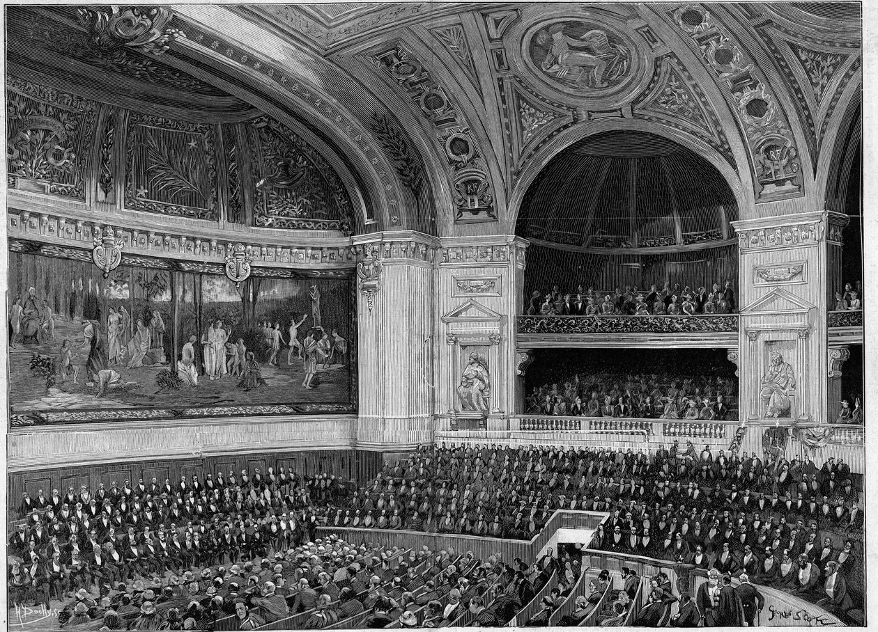Inaugurazione della nuova Sorbona nel 1889: il grande anfiteatro durante la cerimonia da French School