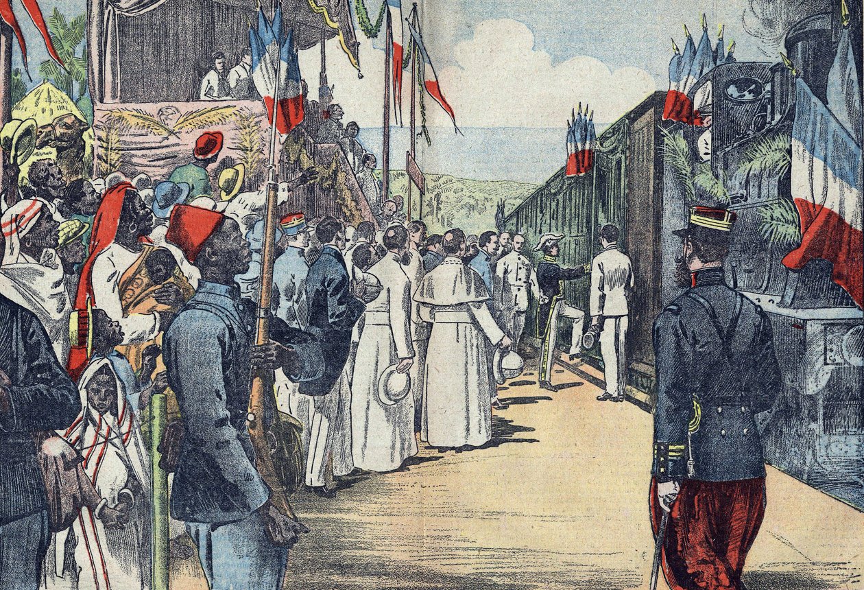 Inaugurazione della ferrovia che collega Thies a Kayes al Senegal, inizio del XX secolo da French School