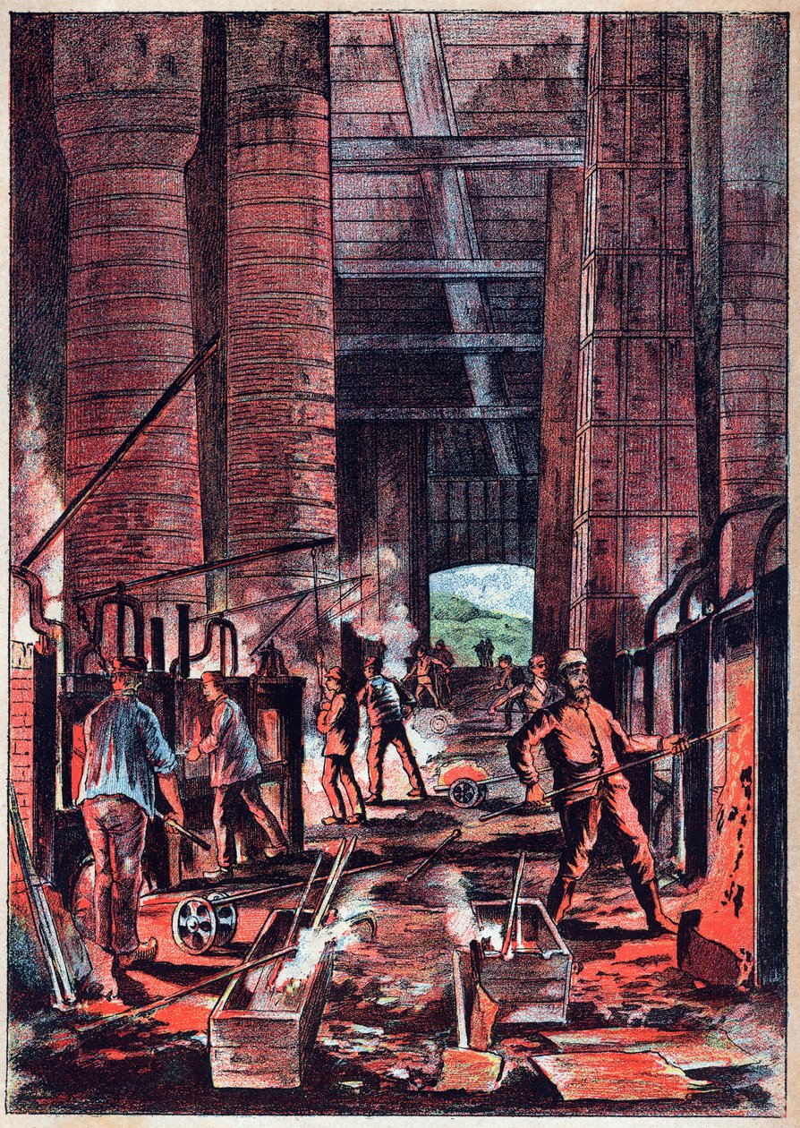 Rivoluzione Industriale - Forno di puddling - Forni di puddler (Puddlage) - Incisione in "Scienze alla portata di tutti - Fisica e chimica popolari" di Alexis Clerc - Fine XIX secolo - Collezione privata da French School