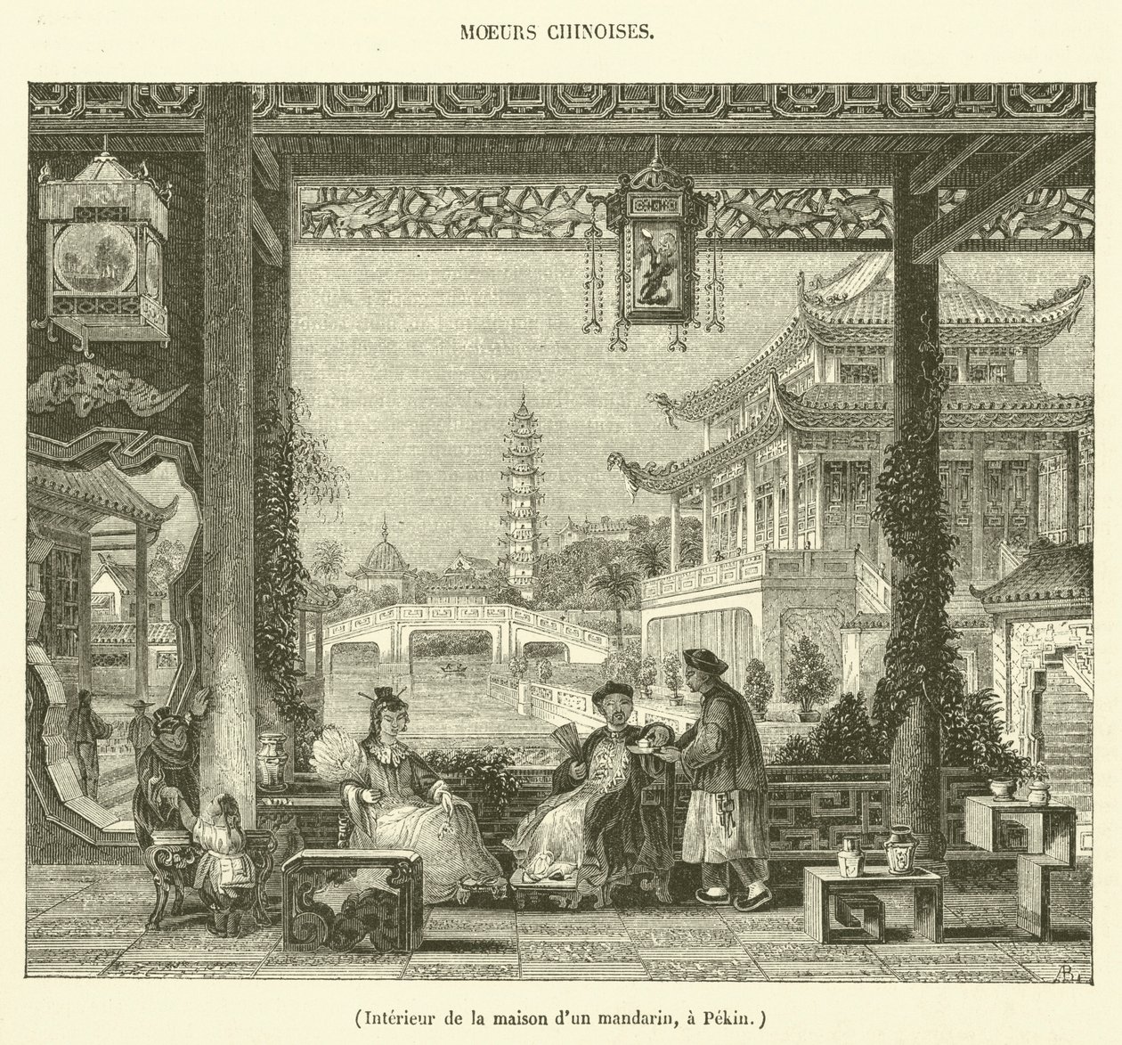 Interno della casa di un mandarino a Pechino (incisione) da French School