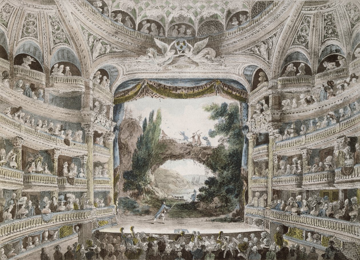 Interno del Teatro della Comédie-Française nel 1791, da un acquerello originale da French School