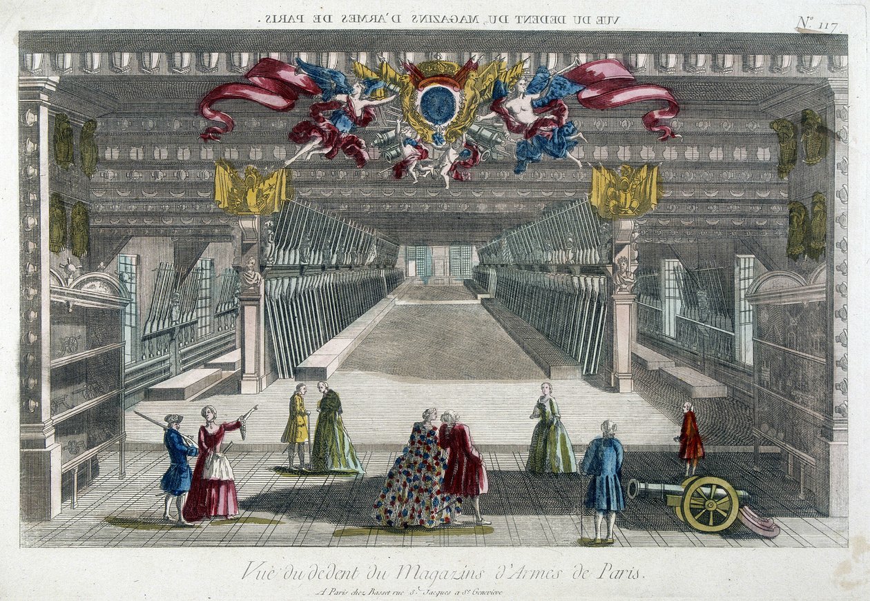 Interno del deposito di armi di Parigi (Arsenal de Paris) - incisione da French School