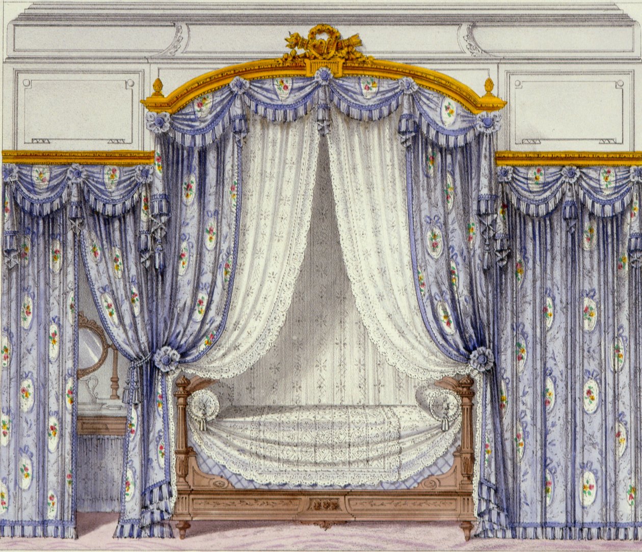 Interno che mostra mobili da un periodico francese, 1850s da French School