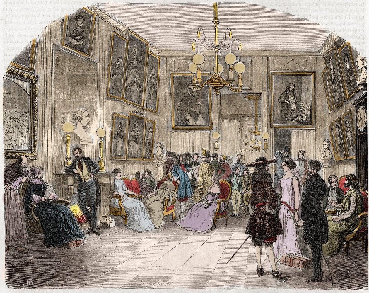 Veduta interna del foyer degli artisti (Comédie-Française a Parigi) - Vue intérieure du foyer des artistes - Comédie-Française - Incisione in 
