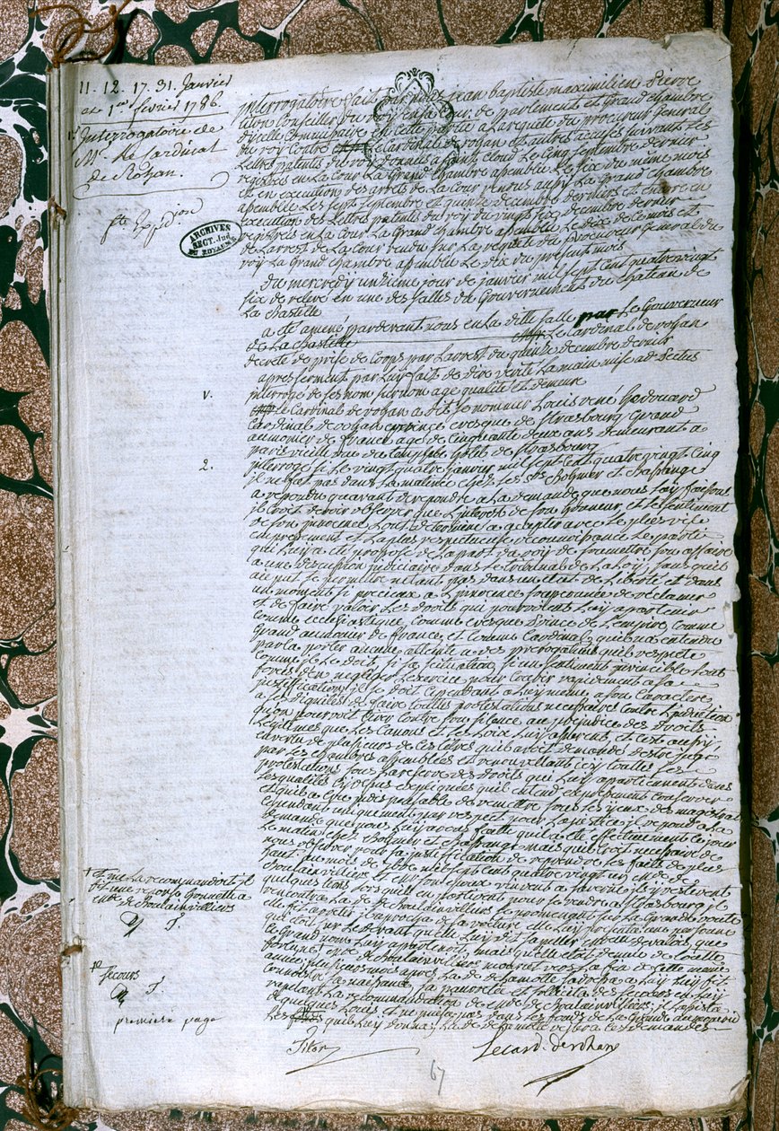Interrogatorio del Cardinale de Rohan (1734-1803), gennaio 1786 da French School