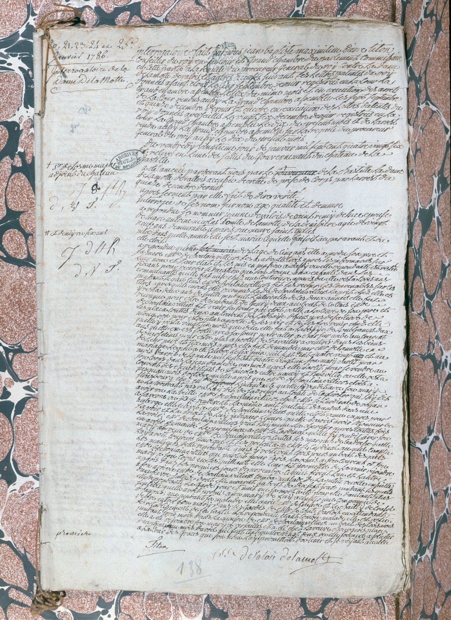 Interrogatorio di Jeanne de Valois-Saint-Remy, Contessa de La Motte (1756-91), gennaio 1785 da French School