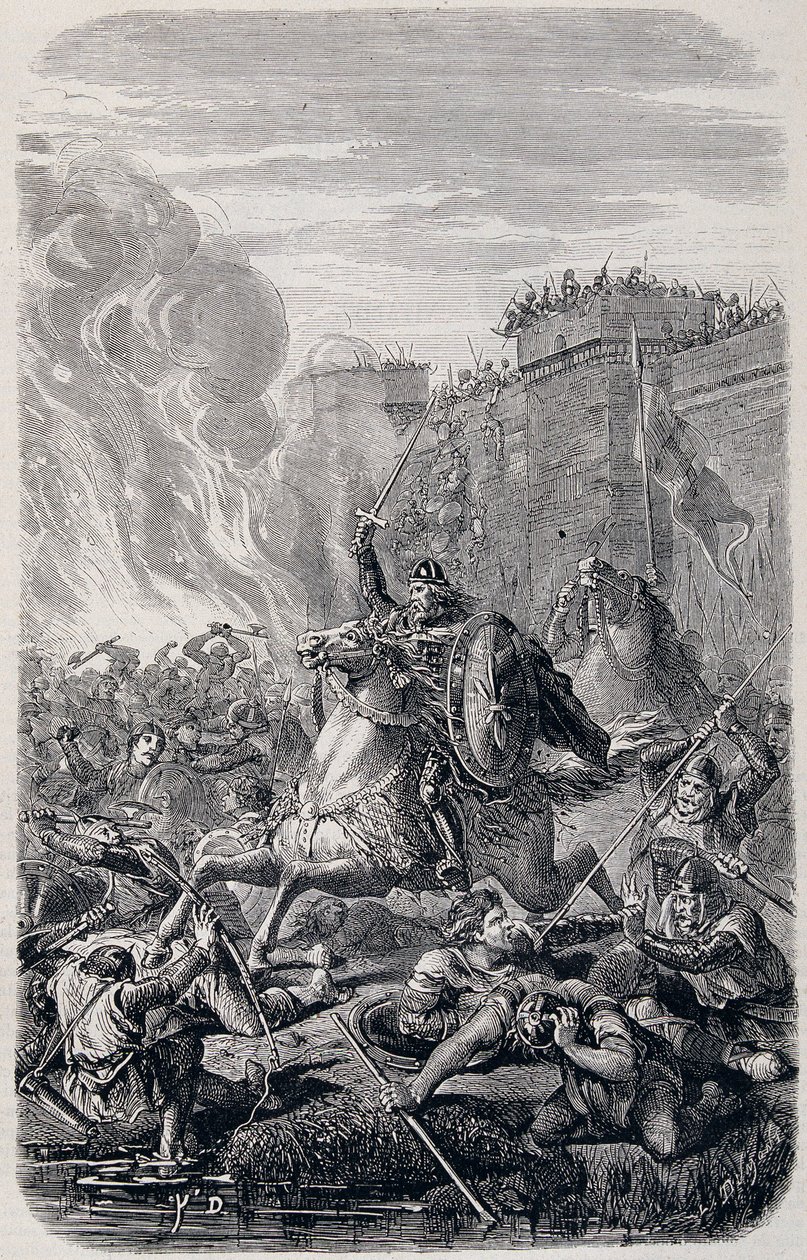Invasione e saccheggio di Roma da parte di Alarico I, Re dei Visigoti 410 - in "Storia dei Papi, Re, Regine e Imperatori" di Lachatre, T.1 da French School