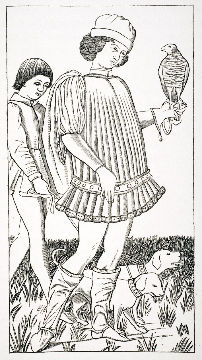 Nobile italiano con un falco, da una carta da gioco incisa su rame, c.1460, da 