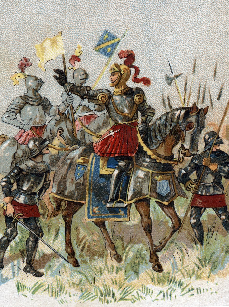 Guerre italiane: Luigi XII (1462-1515), Re di Francia, alla battaglia di Agnadello (Milano) in Italia il 14 maggio 1509. Cromolitografia da French School