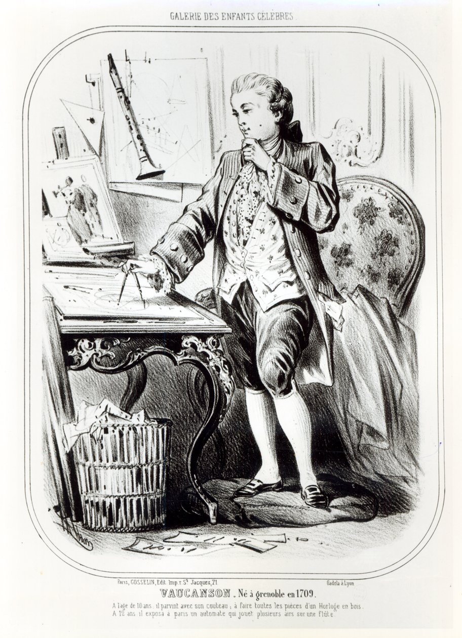 Jacques de Vaucanson da bambino, illustrazione da Galerie des Enfants Celebres, c.1850 da French School