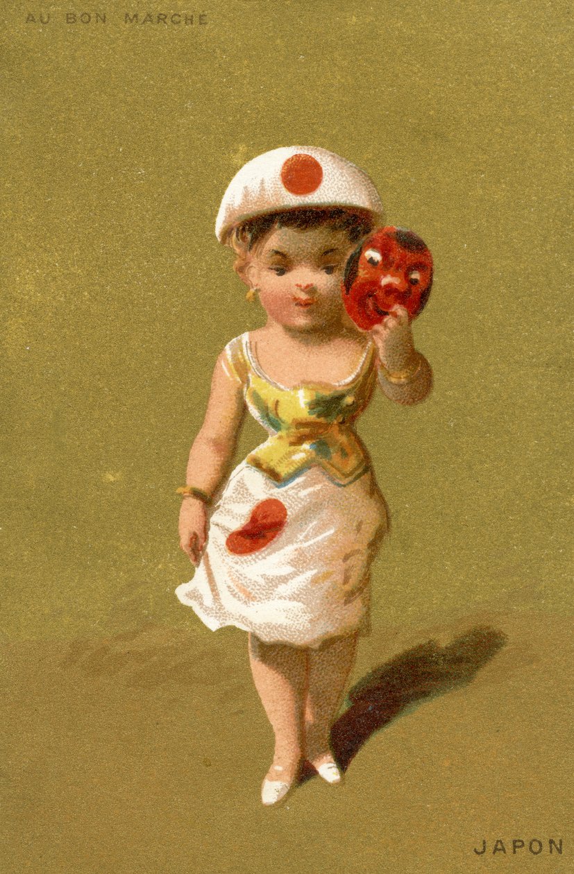 Ragazza giapponese, da una serie di illustrazioni di bambini di diversi paesi, prodotte come carte promozionali per il grande magazzino Bon Marché a Parigi, c.1890 da French School