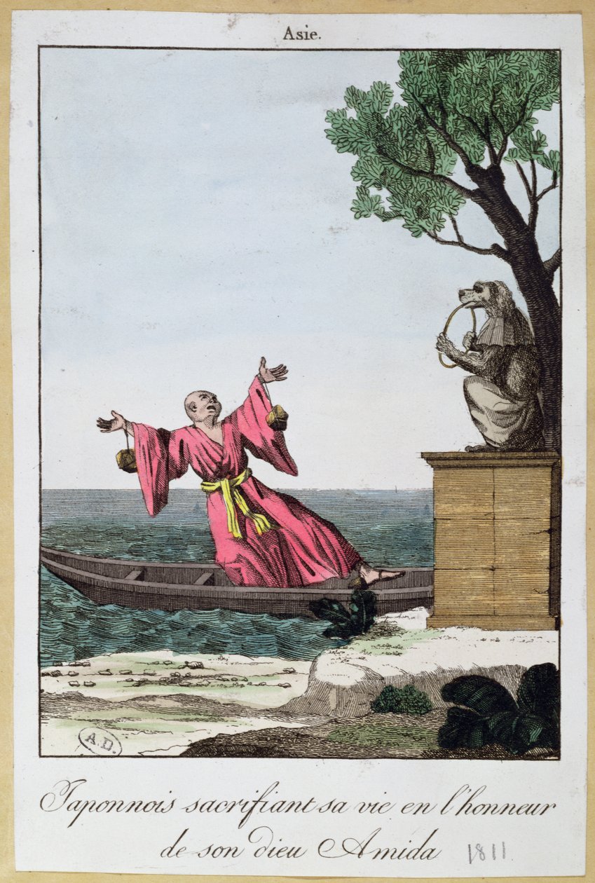 Uomo giapponese che sacrifica la sua vita in onore del dio Amida, 1811 da French School