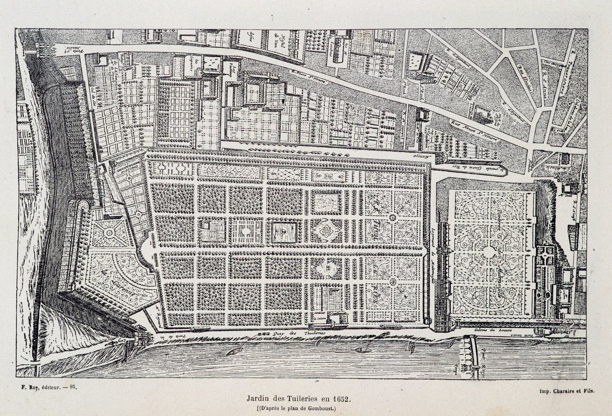 Jardin des Tuileries nel 1652 (dopo il piano di Gomboust) - in "Paris à travers les siècles", di H. Gourdon de Genouillac, ed. F. Roy, Parigi da French School
