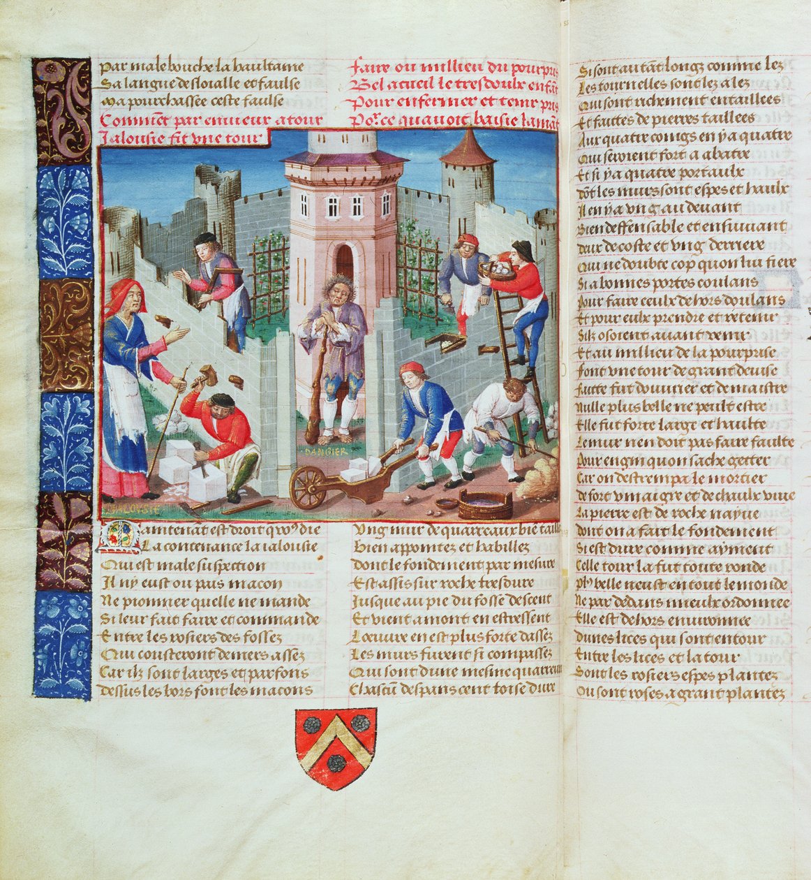 La Gelosia erige una fortezza, dal Roman de la Rose da French School