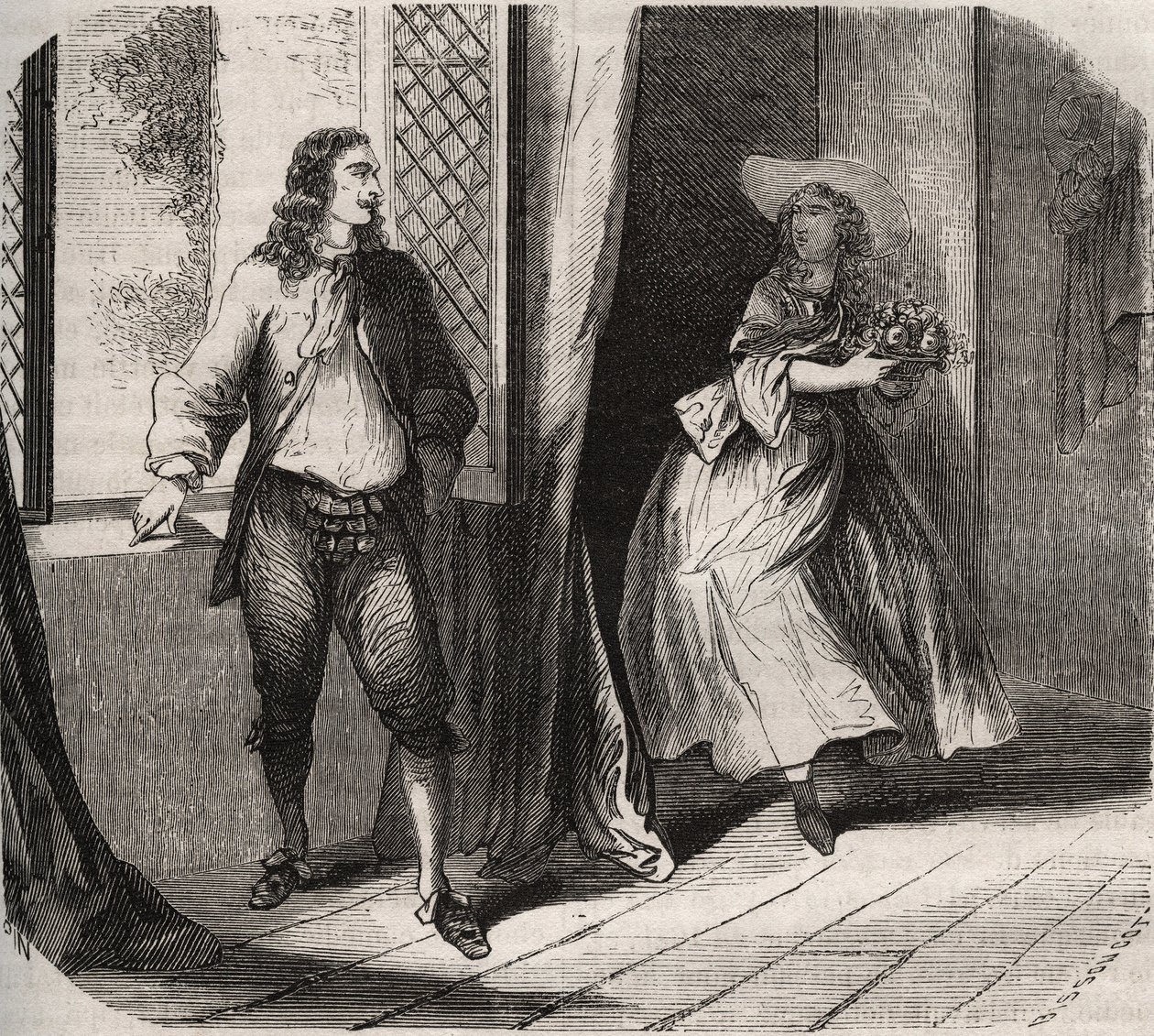 Jean Baptiste Poquelin, detto Moliere (1622-1673) propose alla comica Mademoiselle de Brie (Catherine Leclerc du Rose) da French School