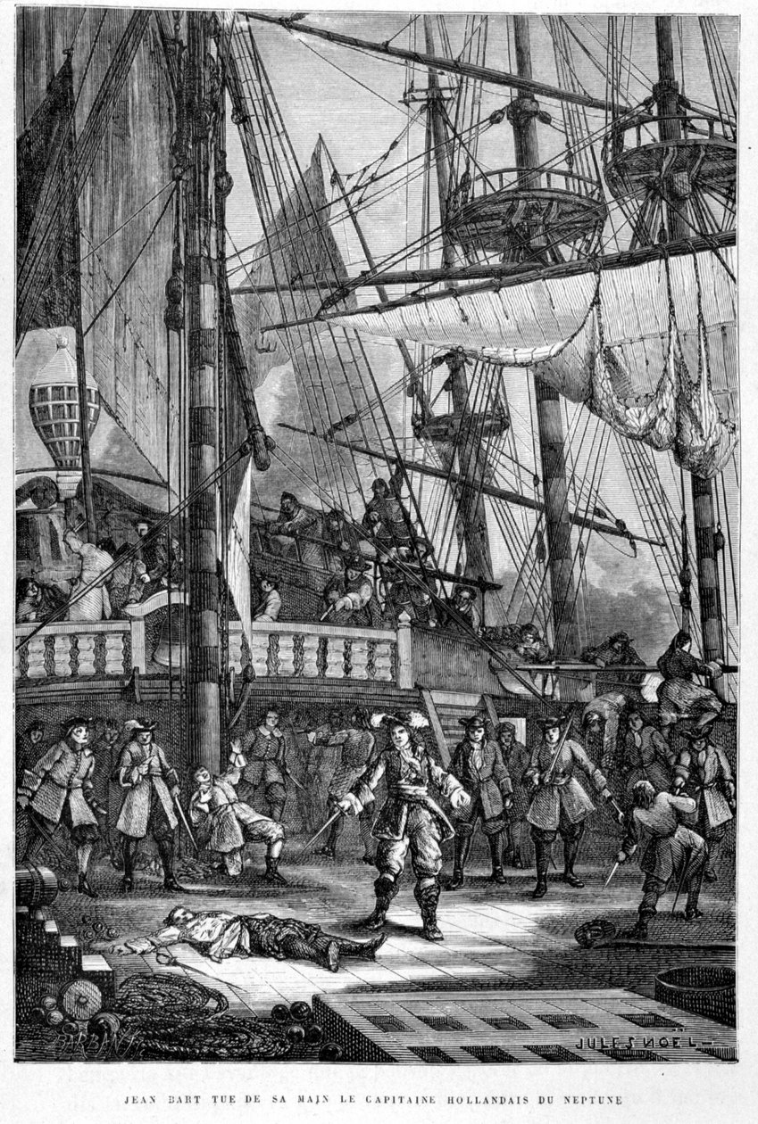 Jean Bart uccide il capitano olandese di Nettuno con la sua mano - in "La Storia di Francia" di Guizot da French School